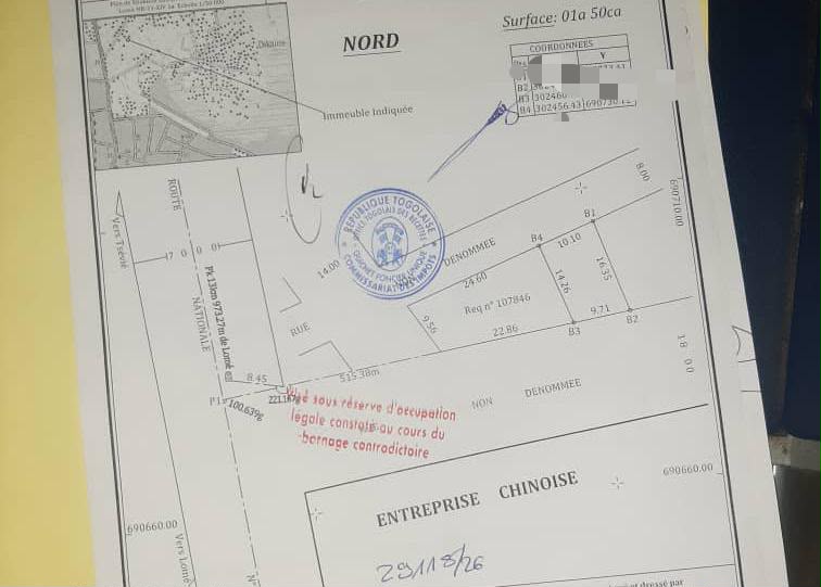 Terrain 1/4 de lot clôturé à vendre à Agoè Nyivé – 12.000.000 FCFA