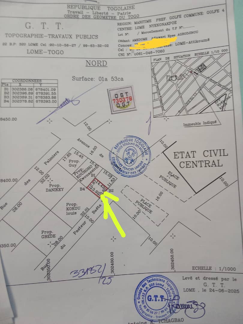 Terrain de 314 m² en vente en angle de rue à Nyékonakpoè – 80 millions FCFA