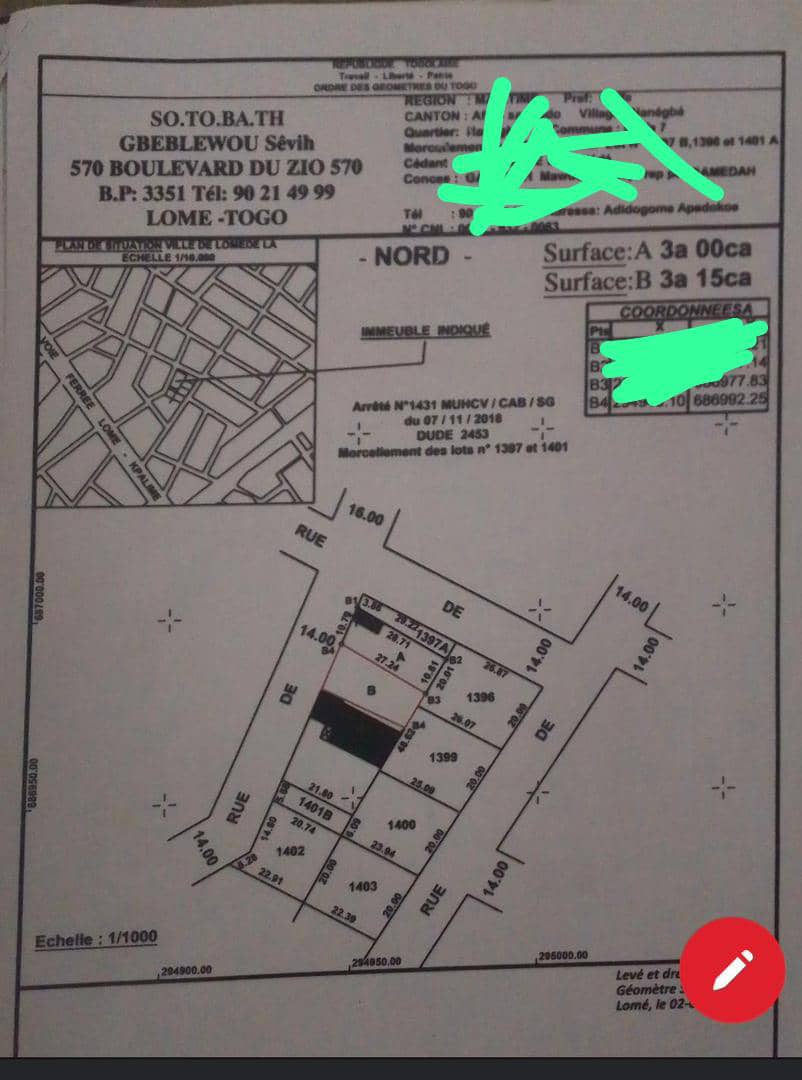 Terrain 1/2 lot en vente à Adidogomé Assiyéyé IPG rails – 15 millions FCFA
