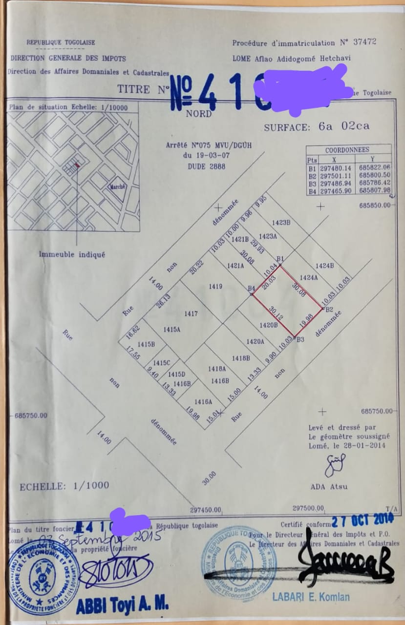 Terrain de 600 m² en vente à Avedji Vessomé – 60 millions FCFA