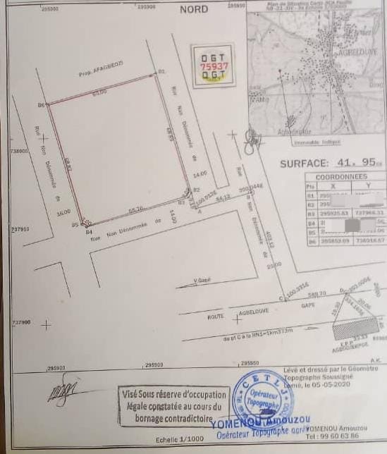 Terrain de 4200 m² en vente à Agbelouve Centre – 2.000.000 FCFA le lot