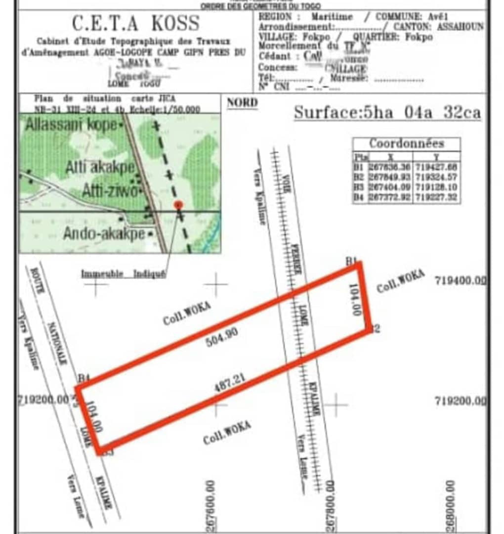 Terrain de 5 hectares en vente en bordure du goudron à Azahoun Fokpo – 7 millions FCFA l'hectare