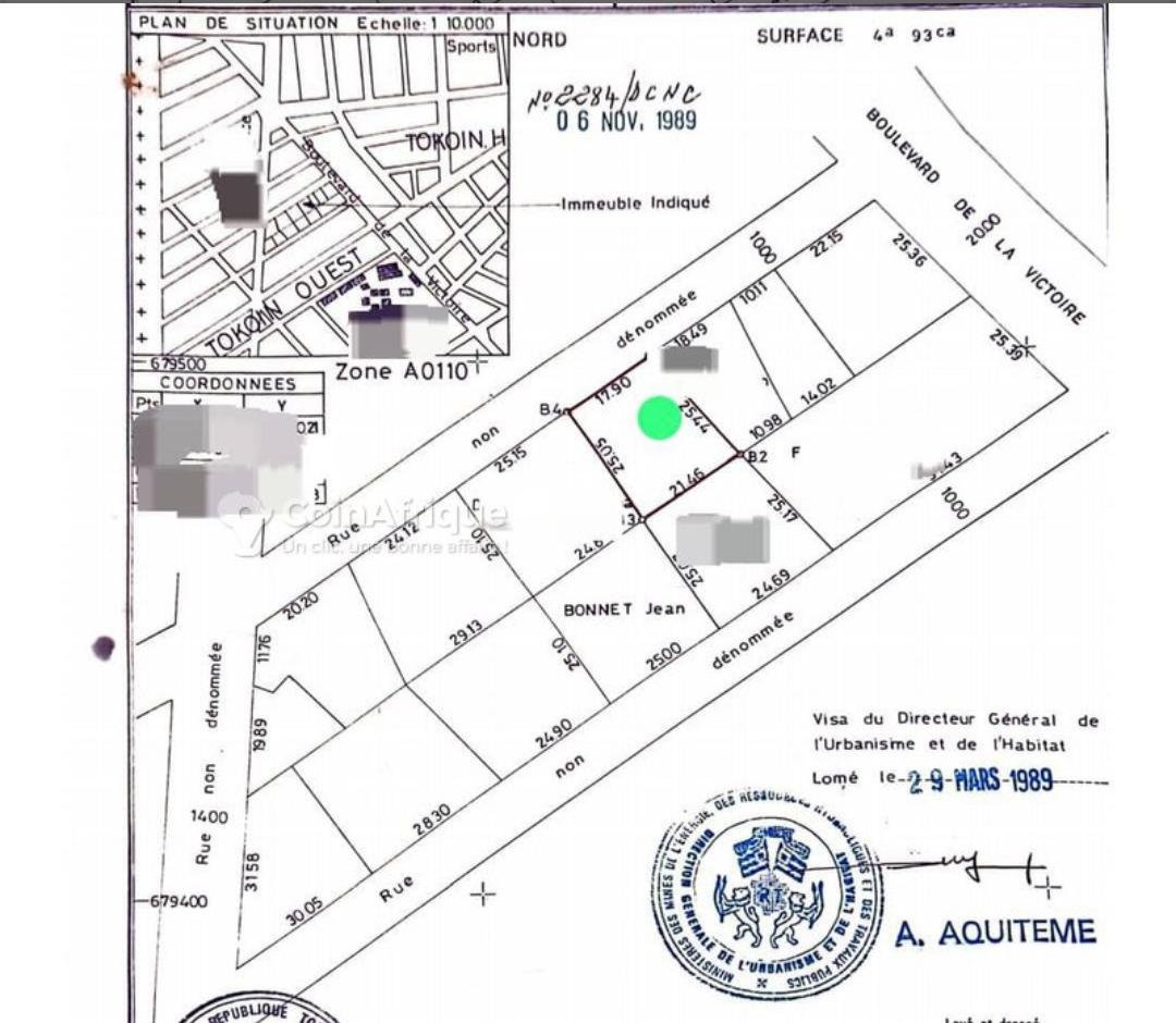Terrain de 500 m² en vente à Tokoin Casablanca – 94 millions FCFA