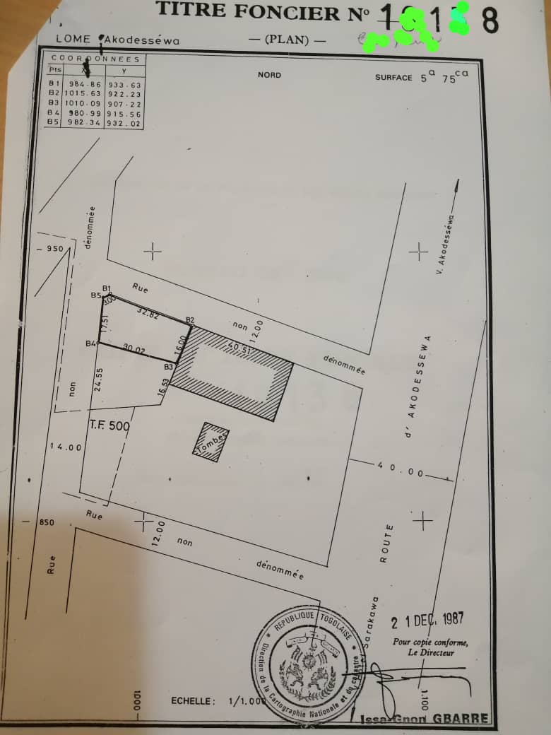Terrain de 1129 m² en vente en angle de rue à Akodésséwa – 150 millions FCFA