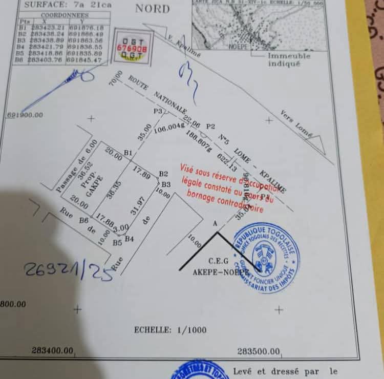 Terrain d'un lot un quart en vente au bord du goudron à Noépé – 45 millions FCFA