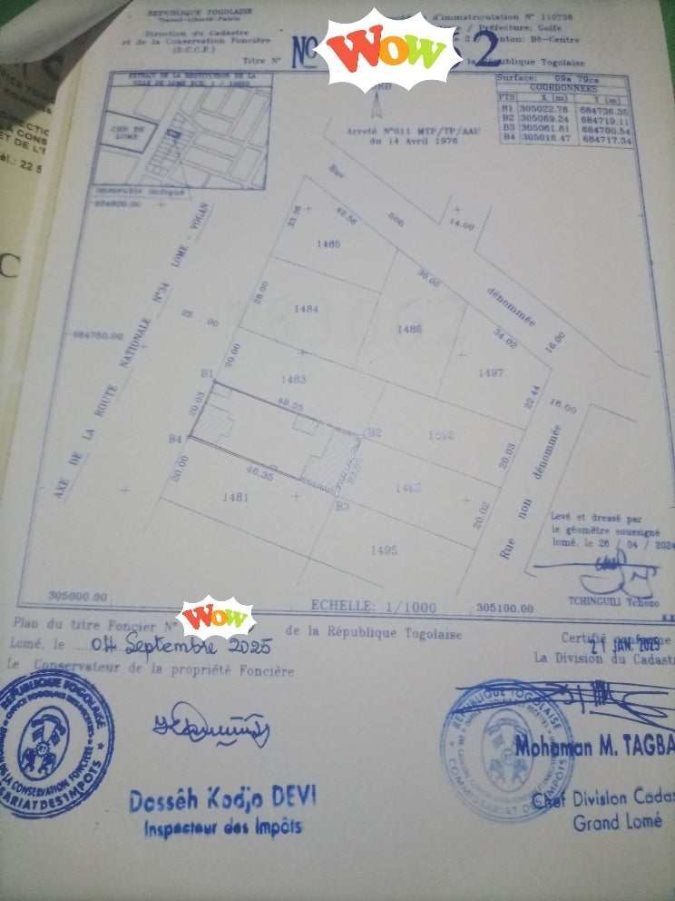 Terrain de 979 m² en vente au bord du goudron à Kégué – 230 millions FCFA