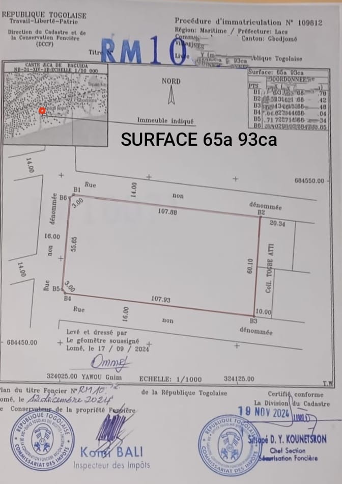 Terrain de 11 lots en vente en angle de rue à Gbodjomé – 250 millions FCFA