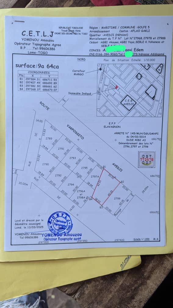 Terrain 1/2 lot en vente à Avedji – 24 millions FCFA