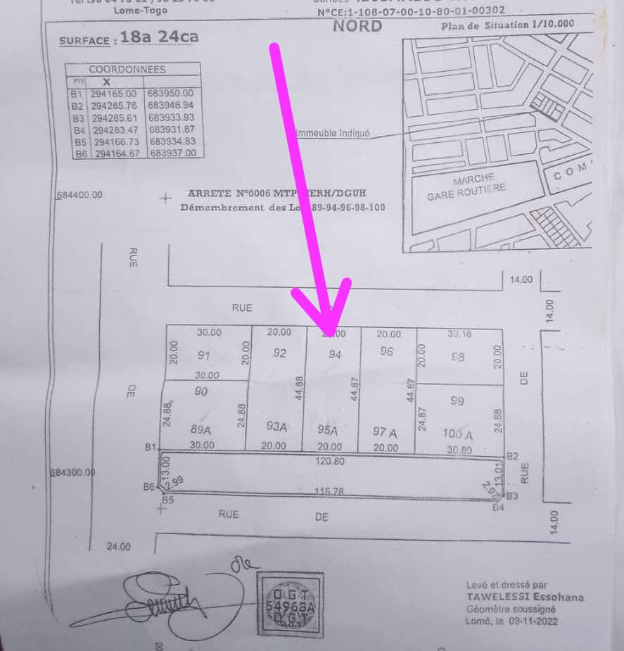Terrain d'un demi lot carré déduit d'1/4 de lot carré à vendre à Sagbado Agotime – 6 millions FCFA