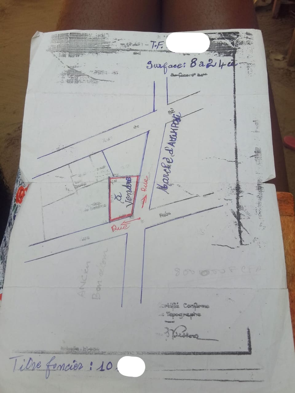 Terrain de 824 m² en vente à Assigamé, angle de rue – 750 millions FCFA
