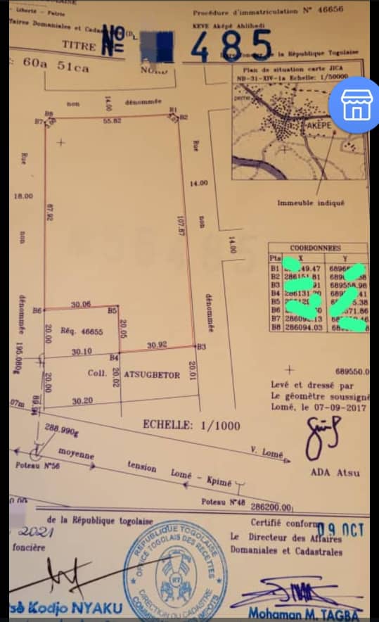 Terrain de 10 lots en vente à Aképé – 14 millions FCFA le lot