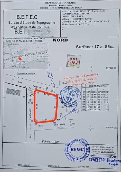 Terrain de 3 lots en vente à Agbodrafo Goumoukopé à 300 m du goudron – 20 millions FCFA
