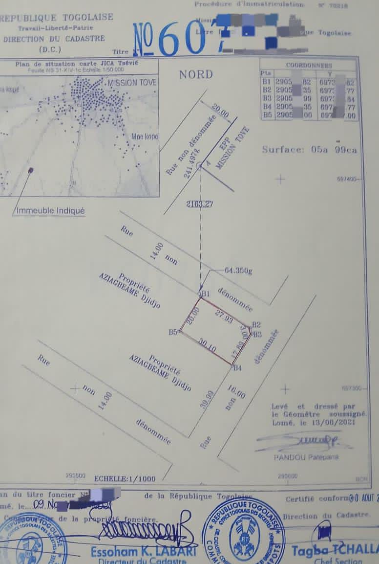 Terrain en angle de rues en vente à Mission-Tové Adidomé – 8 000 000 FCFA