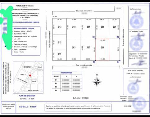 Terrain de 2 lots collé en angle rue à Agoè Fil O Park à 500m du goudron – 130 millions FCFA