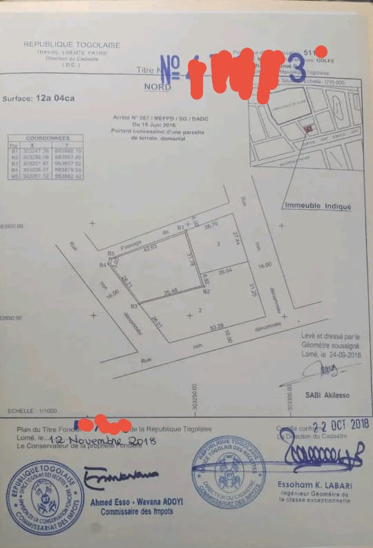 Terrain de 300 m² en vente à Lomé Cité Oua près de l'ambassade de Chine - 250 millions FCFA