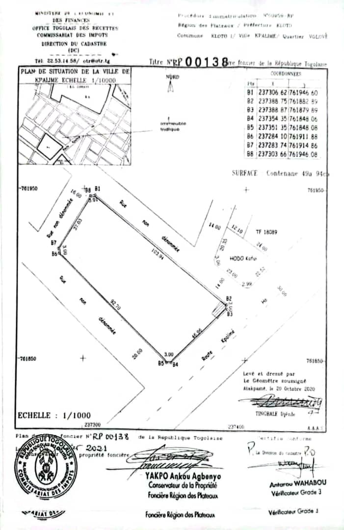 Terrain en vente à Kpalimé quartier Zomayi – 140 millions FCFA