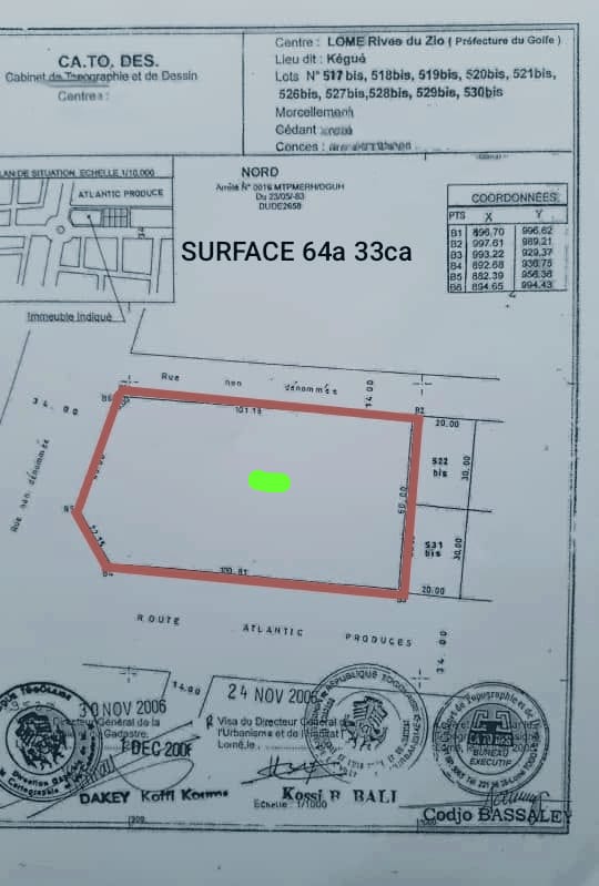 Terrain de 10,75 lots en vente en angle de rue en bordure du goudron à Kégué Tingah – 110 millions FCFA