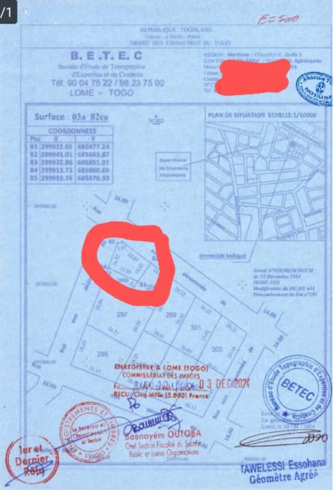 À VENDRE – Terrain 382 m² en angle de rue à Agbalépédo, à 40 m du goudron | 38 millions FCFA