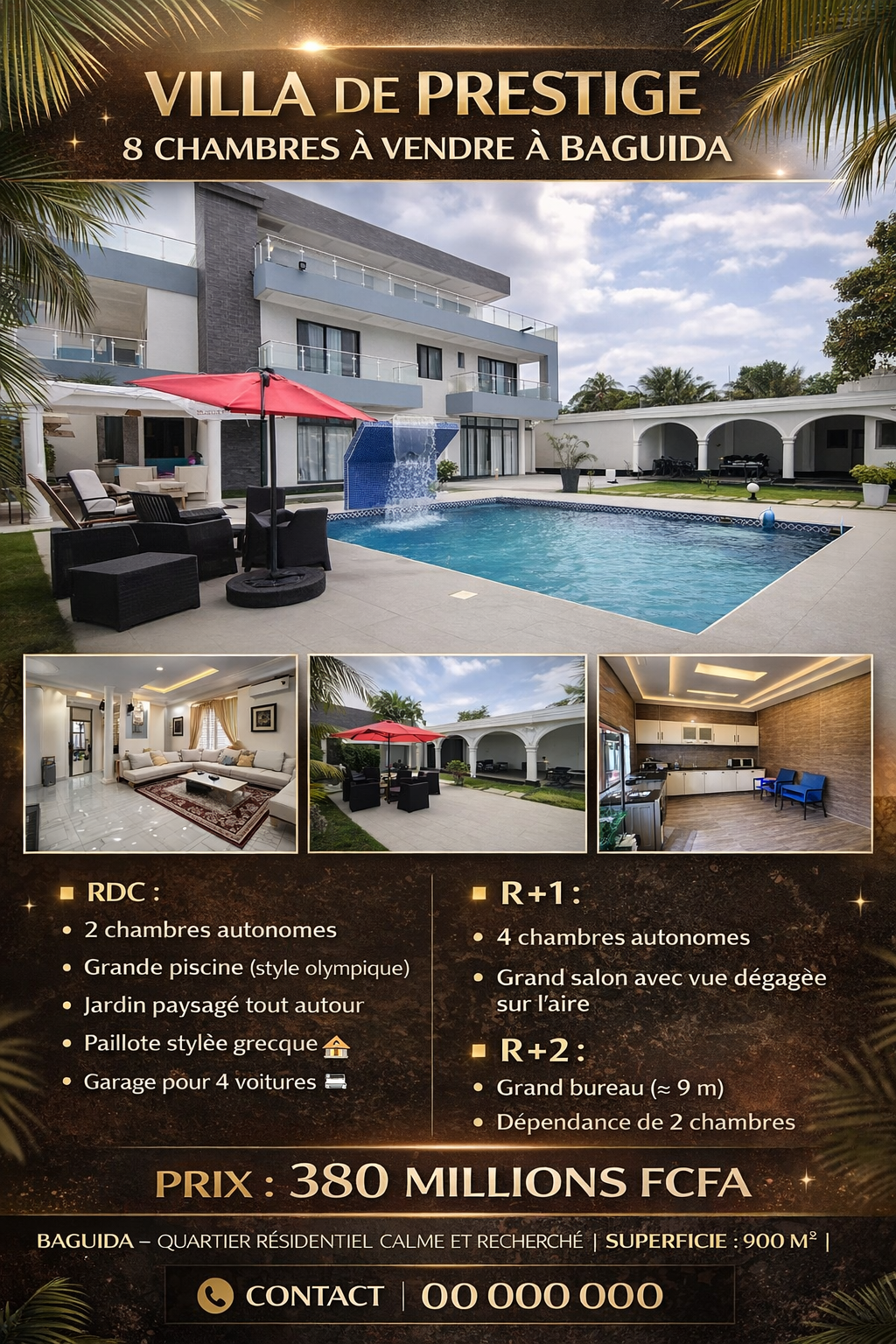 VILLA DE PRESTIGE – 8 CHAMBRES À VENDRE À BAGUIDA