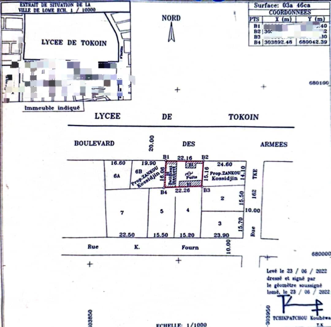 TERRAIN DE 346 m² (1/2 LOT) À VENDRE À TOKOIN ELAVAGNO – 75 MILLIONS FCFA