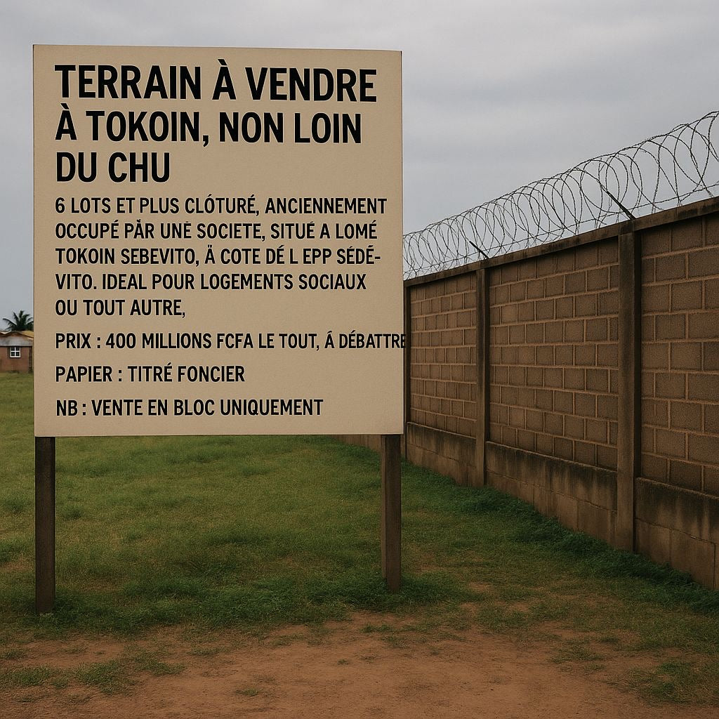 TERRAIN À VENDRE À TOKOIN, NON LOIN DU CHU