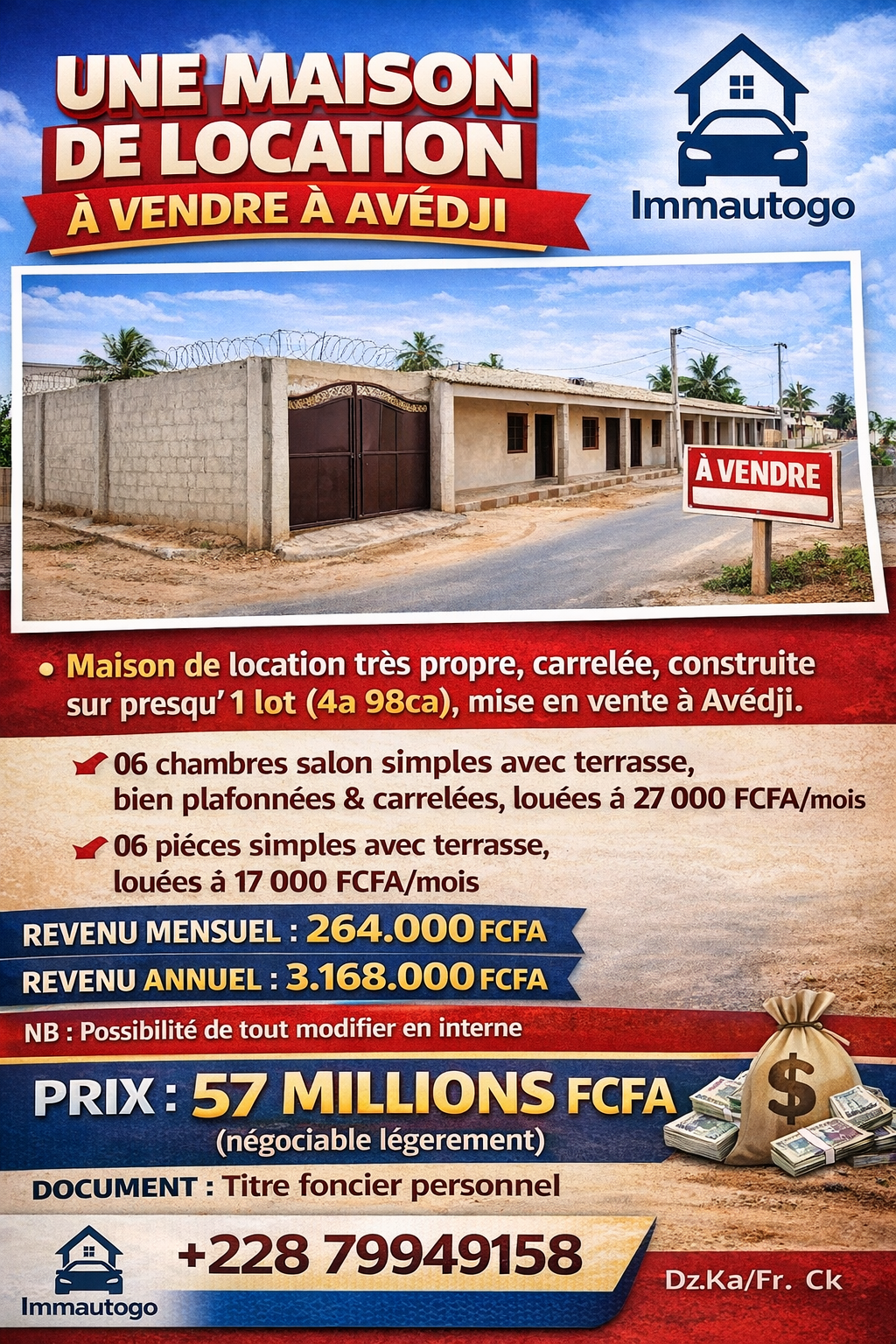 UNE MAISON DE LOCATION À VENDRE À AVÉDJI