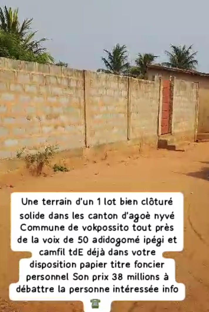 Terrain 1 lot en vente à Vakpossito – 38 millions FCFA