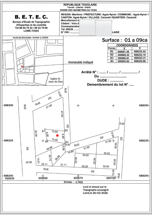 Terrain de 109 m² en vente à Agoè Cacaveli – 8 500 000 FCFA