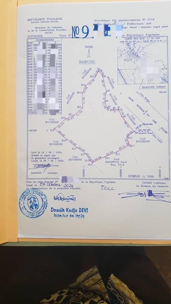 Terrain en vente à Noépé près du lycée Aképé–Noépé – 7,5 millions FCFA le lot