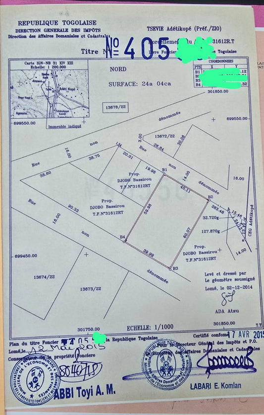 4 lots de terrain en vente à Adetikopé – 17.500.000 FCFA le lot