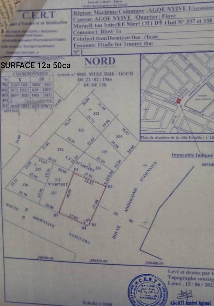 Terrain de 2 lots en angle de rue à vendre à Agoè Assiyeye – 160 millions FCFA