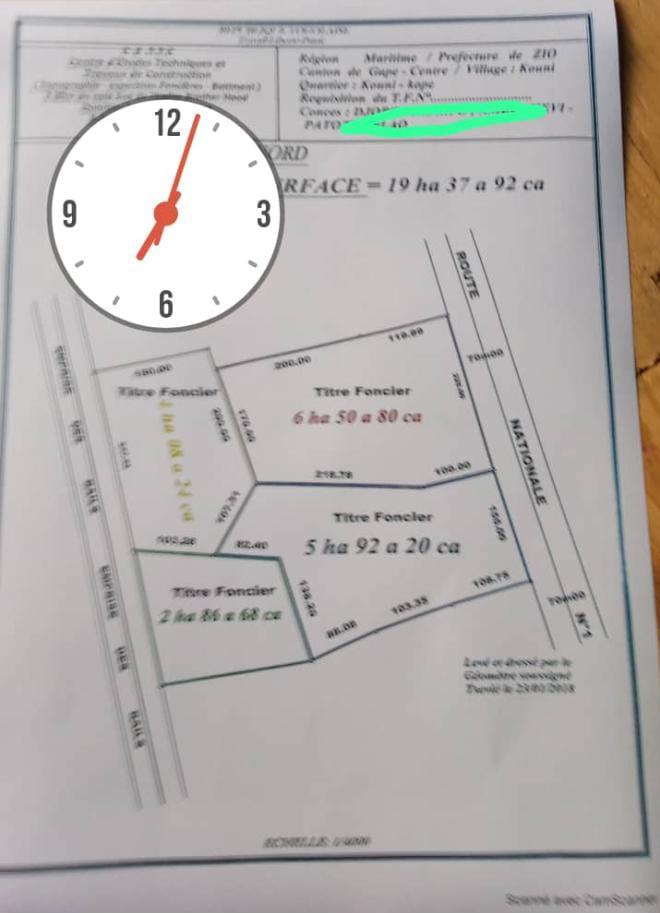 Terrain de 19 hectares en vente au bord du goudron à Lilikopé – 30 millions FCFA l'hectare
