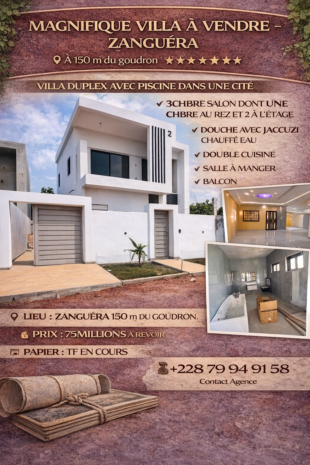 MAGNIFIQUE VILLA A VENDRE Zanguéra,150m du goudron