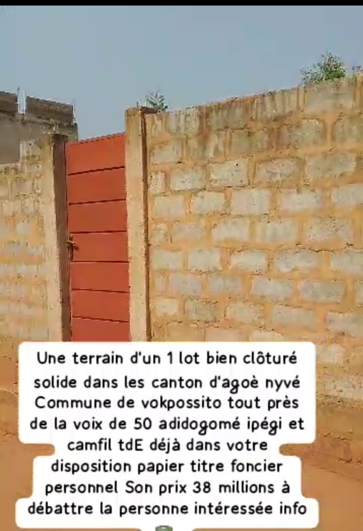 Terrain 1 lot en vente à Vakpossito – 38 millions FCFA