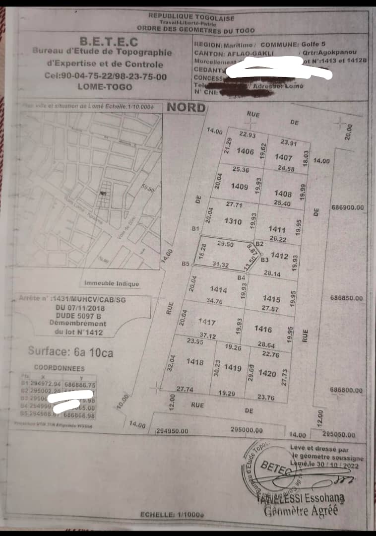 Terrain de 610 m² en vente à Amadahomé Rail IPG – 30 millions FCFA