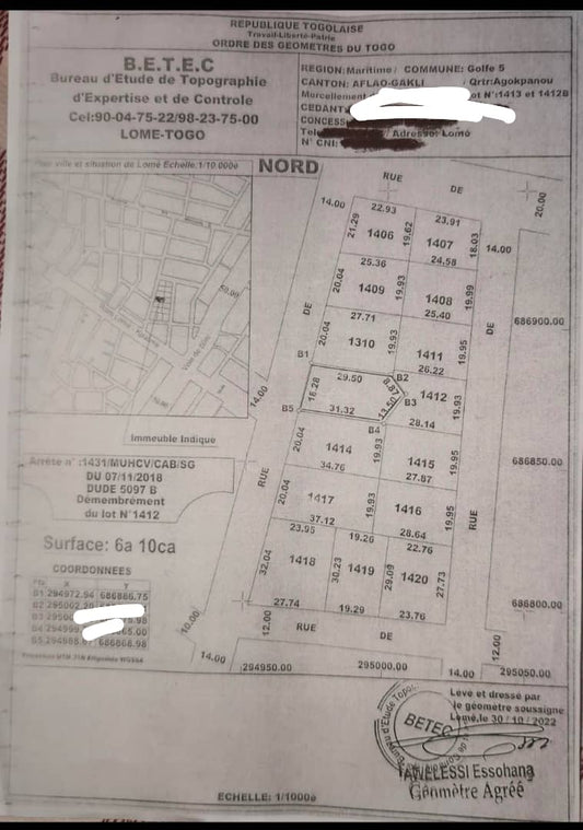 Terrain de 610 m² en vente à Amadahomé Rail IPG – 30 millions FCFA