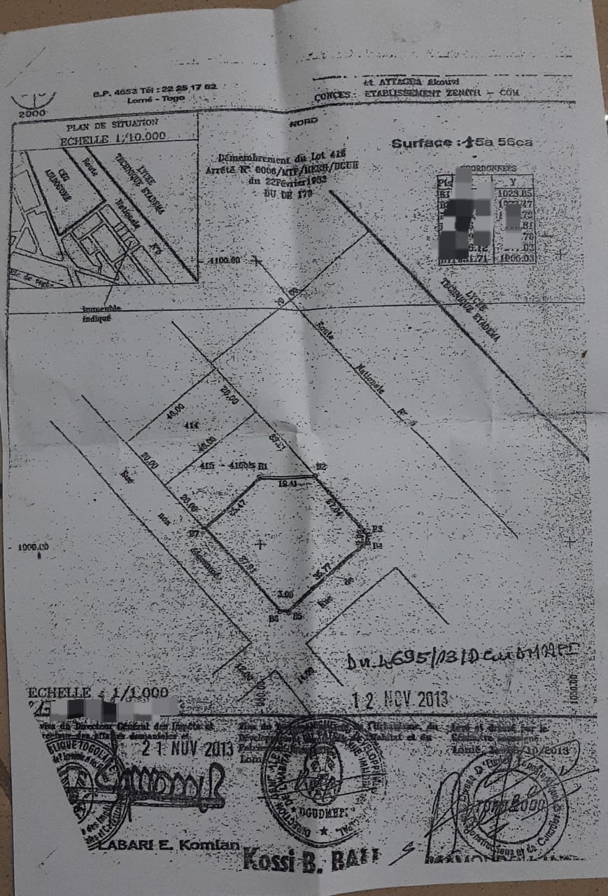 Terrain à vendre à Adidogomé – 250 Millions FCFA