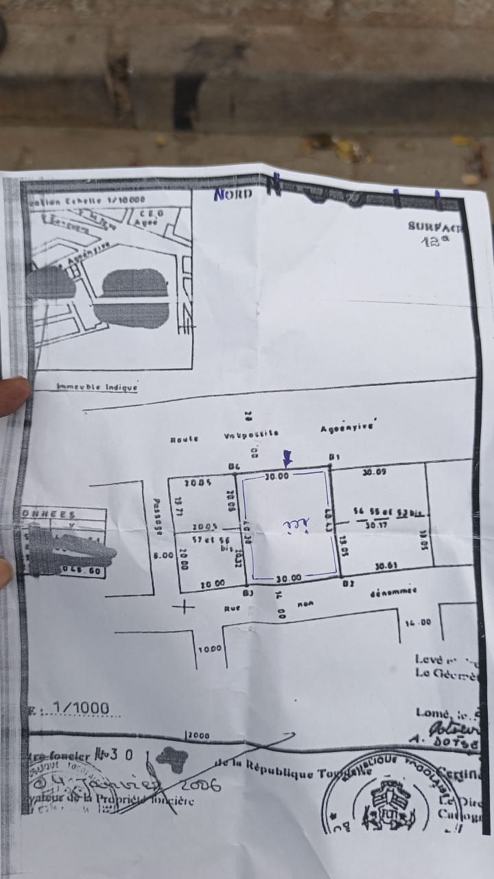 Terrain à vendre à Agoè – 200 Millions FCFA