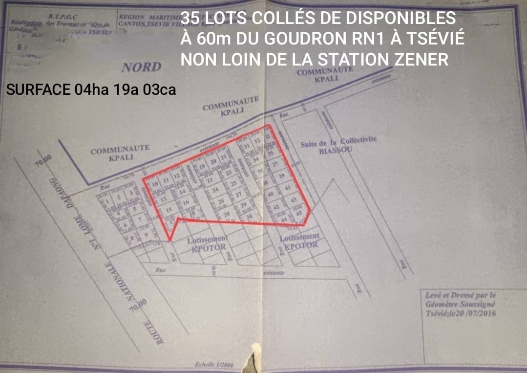 TERRAIN 35 LOTS À VENDRE À TSÉVIÉ KPALI GBÉKO