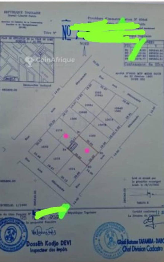 Terrain de 2 lots en vente en bordure de voie à Adidogomé Madiba Festadore – 110 000 000 FCFA