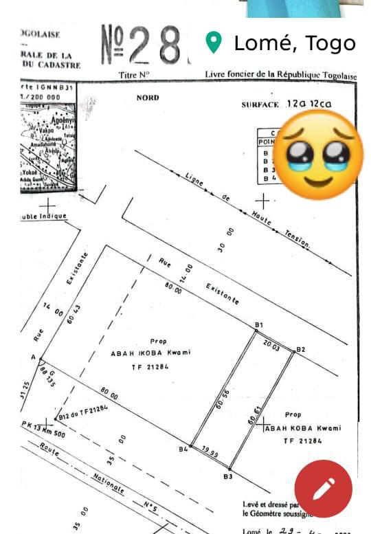 Terrain de 1200 m² en vente en bord du goudron à Adidogomé – 150 millions FCFA