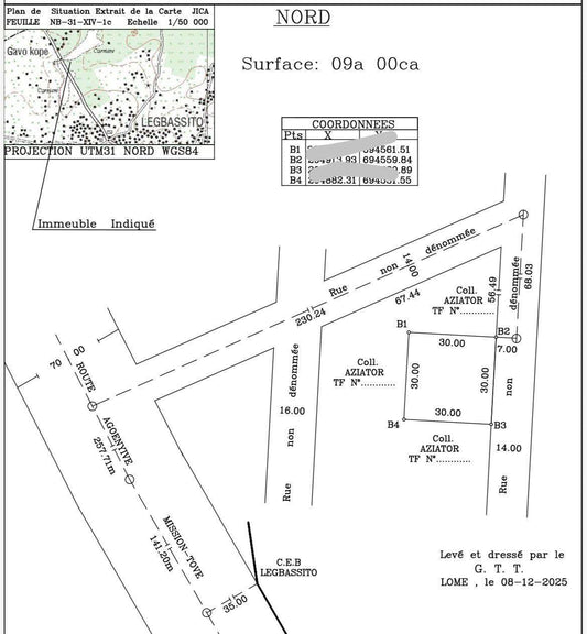 Terrain 1 lot clôturé en vente à Agoè Legbassito (Apessito) – 20 millions FCFA