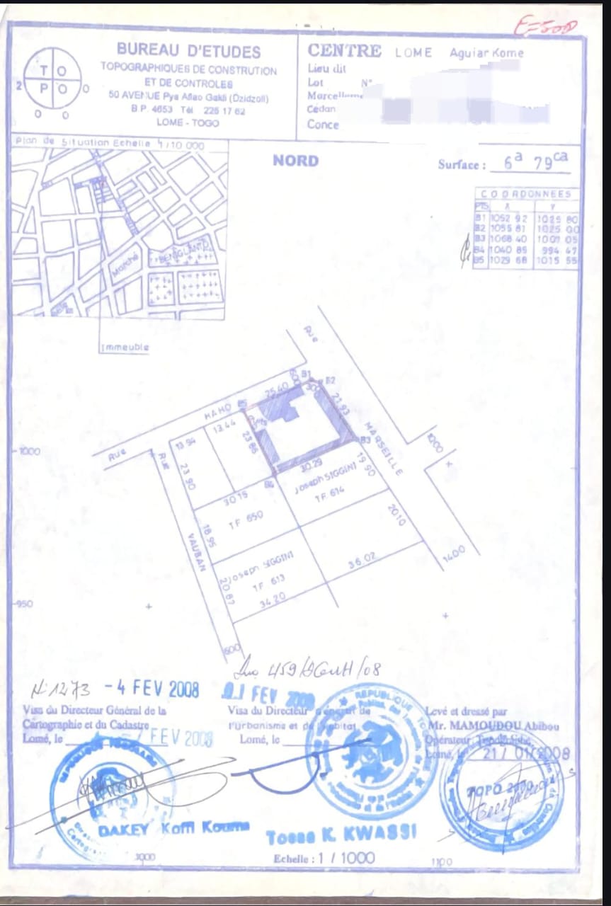 Terrain de 679 m² en angle de rue à vendre à Atikpodji – 210 millions FCFA