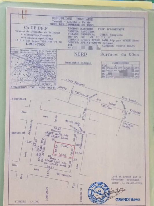 Terrain de 600 m² en vente à Zanguera – 27 millions FCFA
