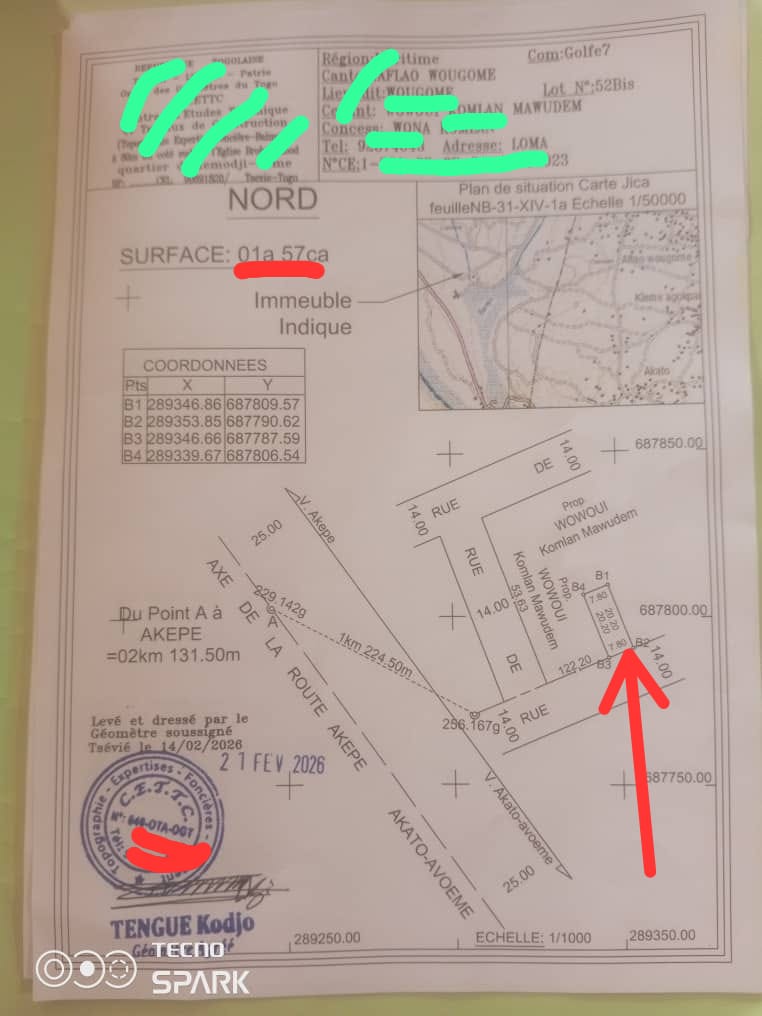 Terrain nu en vente à Sanguéra près du commissariat Wogomé – 4,5 millions FCFA