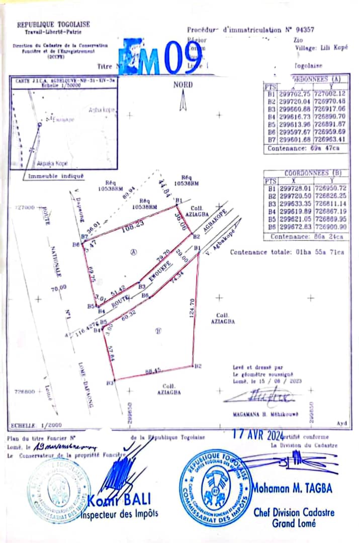 Terrain de 2 hectares en vente en bordure de goudron à Lilikopé – 6 millions FCFA le lot