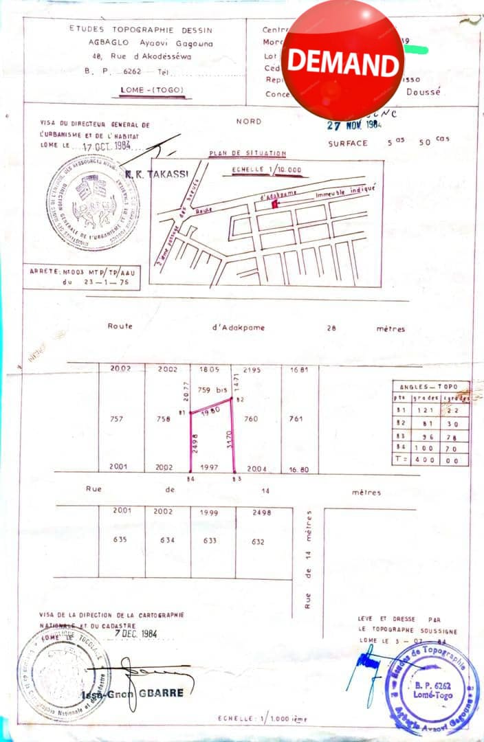 Maison sur 1 lot à vendre à Adakpamé – 43 millions FCFA