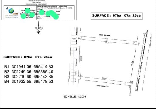 Terrain de 7 hectares en vente au bord de la nationale No1 à Togblé Tsikplonoukondji – 70 millions FCFA l'hectare