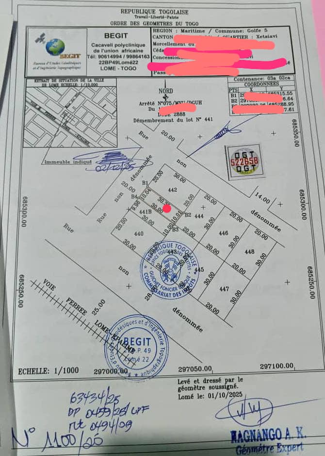 Terrain de 300 m² en vente à Avédji Wessomé – 19 millions FCFA