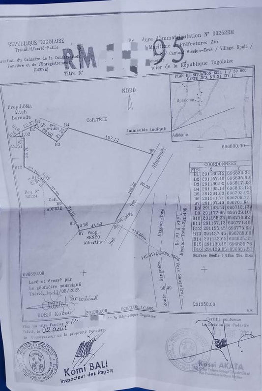 Terrain en vente à Kpala Mission Tové – 10 millions FCFA le lot
